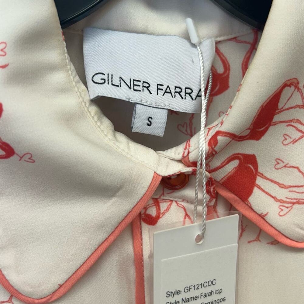 NWD Gilner Farrar White Flamingo Print Long Sleeve Button Up Farah Top Small - Picture 9 of 10